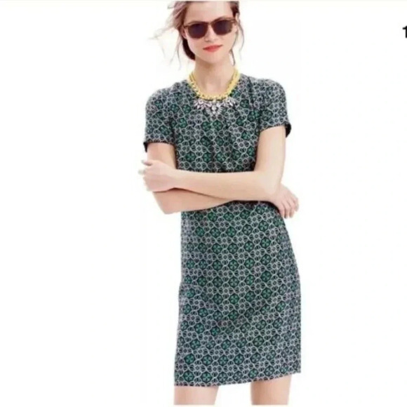 J. Crew Green and Pink Silk Swoop Dress - Picture 1 of 8